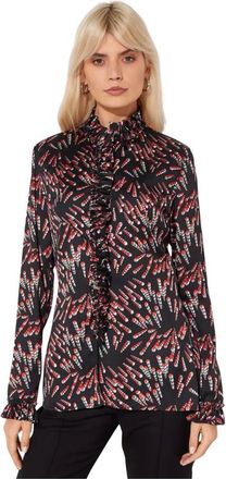 Paco Rabanne Overhemden, Dames, Veelkleurig, S, Leer, Zwarte blouse met rood motief