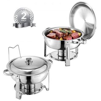 OEM Calentador De Alimentos Para Buf&eacute; Con 2 Recipientes De Tama&ntilde;o Completo(4,7 L Cada Uno), Redondo, Para Catering Con Tapa, Soporte Para Combustible Y Ba