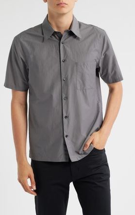 Theory Noll Soft Lawn Short Sleeve Button-Up Shirt in Carbon at Nordstrom, Size Xx-Large