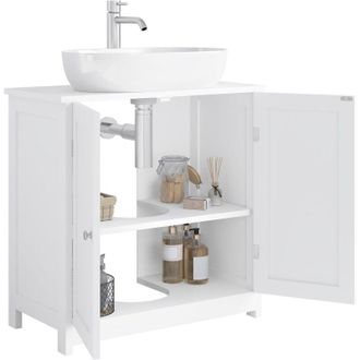 Woltu Amardietto Sottolavabo per Bagno in mdf con 2 Ante, Bianco - Woltu