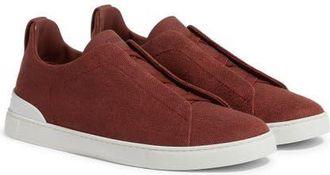 Ermenegildo Zegna Triple Stitch Cotton, Linen & Leather Sneaker in Dark Red Solid at Nordstrom, Size 10.5Us