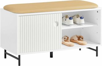 SoBuy Banco Zapatero Con Puertas Correderas Armario Multifuncional Para Entrada Con Estantes 85 X 37 X 49 Cm Blanco Fsr116-w Sobuy Es