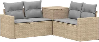 vidaXL Juego De Sof&aacute; 5 Uds. Beige Y Gris Claro Rat&aacute;n Sint&eacute;tico Y Acero Vidaxl