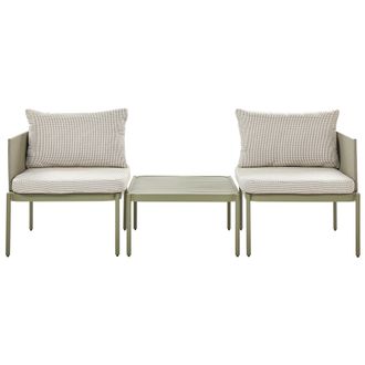 Beliani Conjunto De Sala De Estar 2 Plazas Modular De Metal Verde Oliva Blanco Sof&aacute;s Cojines Mesa Terracina