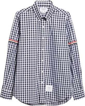 Thom Browne Armband Stripe Cotton Button Down Shirt in Navy at Nordstrom, Size 3