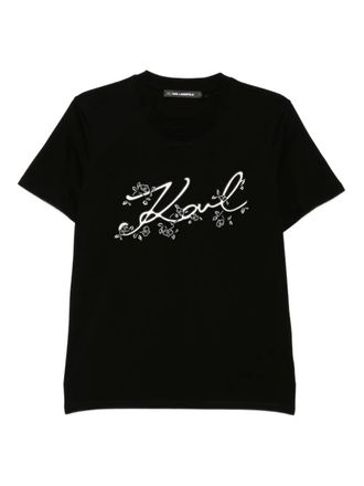 Karl Lagerfeld logo-embroidered T-shirt - Black