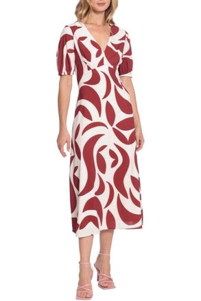 Donna Morgan Geo Print Open Back A-Line Midi Dress In Ivory Terracota