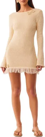 SNDYS Monroe Reversible Long Sleeve Metallic Mini Sweater Dress in Champagne at Nordstrom, Size X-Small