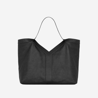Saint Laurent Mens Large Leather Tote Bag Black Shoulder