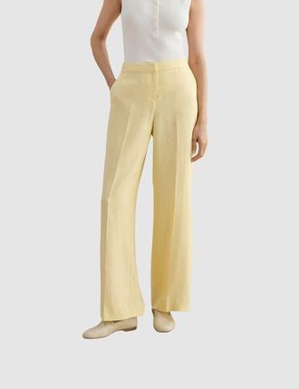Hobbs London Adalee High-Waist Linen Trousers in Soft Yellow at Nordstrom, Size 14