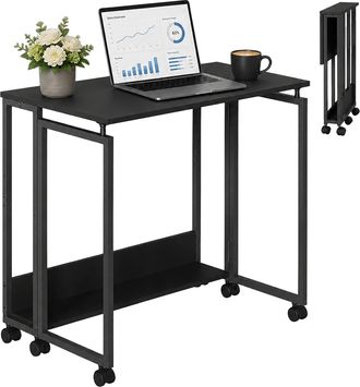 Relaxdays Relaxdays Mesa Escritorio Abatible Con Ruedas Para Ordenador Ahorra Espacio Hxanxp 75x80x50 Cm, Mesa Oficina Metal Negra