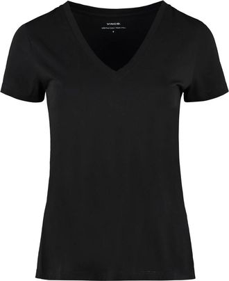 Vince V-hals Katoenen T-shirt - Dames - T-shirts - Zwart - M - Katoen - Tops