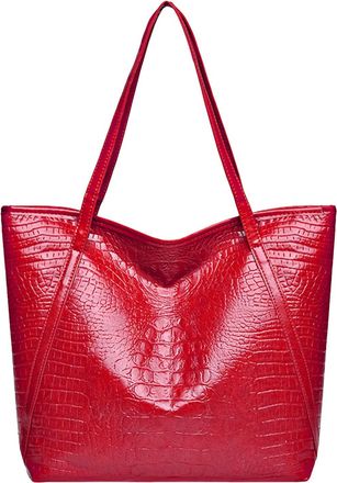 Generic Women Soft PU Leather Crocodile Pattern Tote Handbag Ladies Shoulder Bag Large Capacity Satchel Women Handbag Large Capacity PU Leather Shopping Bag S