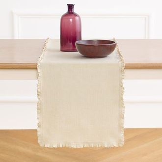 Solino Home Linen Table Runner for Dining Table, Holiday and Everyday Table Decor - Juliette Ruffle in Natural at Nordstrom, Size Medium