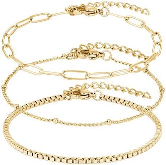 Adornia Adornia 18K Plated Stainless Steel 3-Chain Bracelet Set