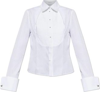 Alexander McQueen Fitted Cotton Shirt - Dames - Overhemden - Wit - XS - Katoen - Overhemden