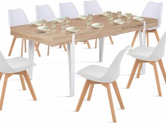 IDMarket Austria Tavolo Da Pranzo Rettangolare Allungabile Per 6-10 Persone Con Gambe A Spillo Bianche 160-200 Cm