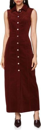 Avec Les Filles Sleeveless Corduroy Maxi Shirtdress in Raisin at Nordstrom, Size 12