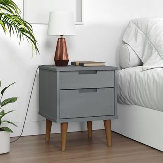 vidaXL Vidaxl - Mesita De Noche Molde Madera Maciza De Pino Gris 40x35x48 Cm