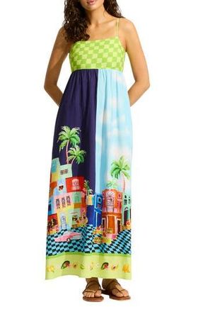 Seafolly Cuba Empire Waist Cover-Up Maxi Dress in Turquoise at Nordstrom Rack, Size Large