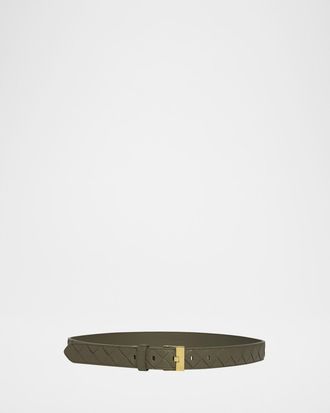 Bottega Veneta Watch-Buckle Intrecciato Leather Belt