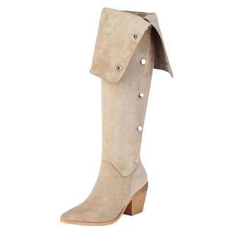 Generic Womens Sexy Over The Knee Boots Pointed Toe High Block Heel With Side Zipper And A Pleated Thigh High Shaft