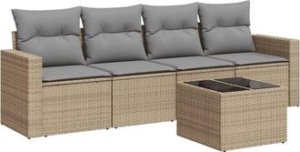 vidaXL Vidaxl - Juego De Sof&aacute;s Jard&iacute;n Con Cojines 5 Pzas Rat&aacute;n Sint&eacute;tico Beige