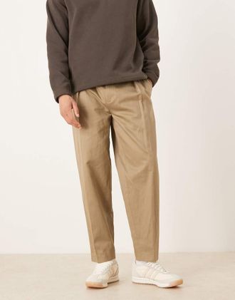 Asos Pantaloni eleganti oversize affusolati in misto lino premium a pieghe kaki-Verde