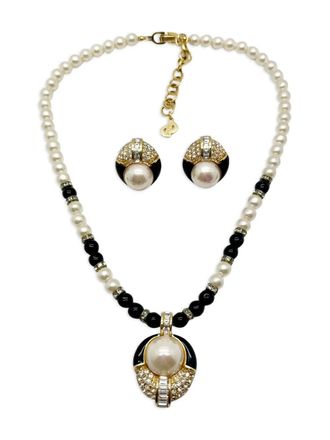 Dior 1980s Monochrome necklace & earrings set - women - glass/Gold Plated Metal - One Size - White