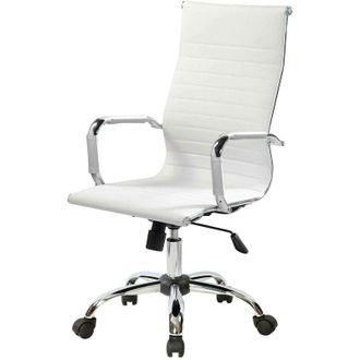 Dmora Dmora - Silla De Oficina Dlemmen, Sill&oacute;n Ejecutivo Con Reposabrazos, Silla De Oficina Ergon&oacute;mica, Blanco, 63x54h106/116 Cm