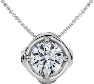 Pompeii3 3/4Ct Natural Diamond Unspoken Pendant 14k Gold 18 Womens Solitaire Necklace