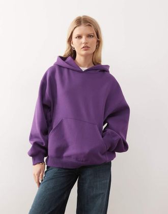 Weekday Felpa con cappuccio oversize in jersey pesante color viola uva