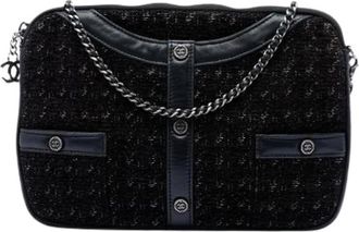 Chanel Pre-owned Vintage Tweed Crossbody Bag - Dames - Vintage Schoudertas - Zwart - ONE Size - Tweed - Vintage