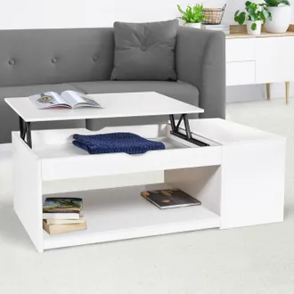 IDMarket Mesa De Centro Elevable Elea Con Caja De Madera Blanca