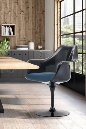 Fusion Living Black Tulip Armchair with Velveteen Cushion in Navy
