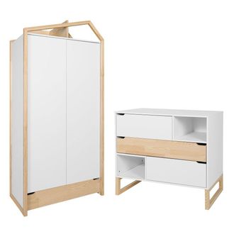OEM Commode 3 Tiroirs Et Armoire 2 Portes Bellamy Juliette Blanc Et Bois