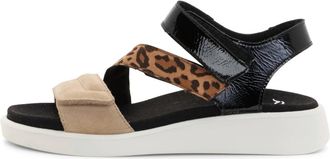 Ara Womens Marina Wedge Sandal In Sand/leo Print/black