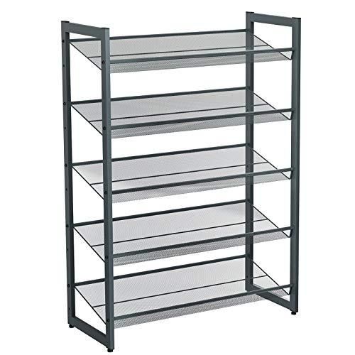 Songmics 5-stöckiges Schuhregal, erweiterbarer Schuhständer aus Metall, verstellbare Schuhablage, für 15-20 Paar Schuhe, kurze Stiefel, Pumps, dunkelgrau, LMR0 ab 28,92 €