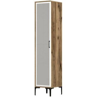 Dmora Armadio multiuso 1 anta Acrux, Pensile bagno o cucina, Armadio alto multifunzione, Mobiletto multiuso, 40x201h48 cm, Noce e Bianco, con imballo