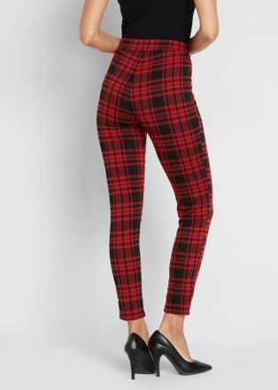 Bonprix Jerseyhose BONPRIX, Damen, Gr. 56/58 (XXXL), N-Gr, rot (granatrot, schwarz kariert), Obermaterial: 70% Polyester, 27% Viskose, 3% Elasthan, slim fit, 