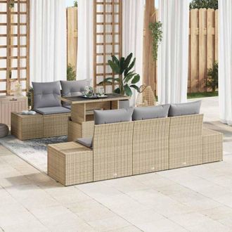 vidaXL Vidaxl - Conjunto De Sof&aacute; De Jard&iacute;n Con Coj&iacute;n 6 Pcs Beige, Gris Claro