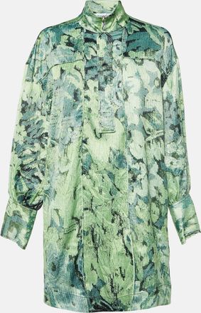 Ganni Ganni Green Abstract Floral Print Satin Mini Dress