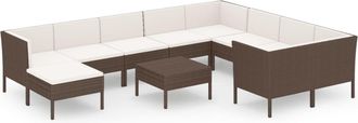 vidaXL Set Muebles De Jard&iacute;n 11 Pzas Y Cojines Rat&aacute;n Sint&eacute;tico Marr&oacute;n Vidaxl