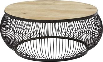 Maisons du monde Mesa baja redonda de mango macizo y metal negro D.98