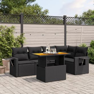 vidaXL Vidaxl - Set De Sof&aacute;s De Jard&iacute;n 6 Piezas Y Cojines Rat&aacute;n Sint&eacute;tico Negro