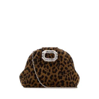 Amina Muaddi Printed Suede Micro Camelia Clutch