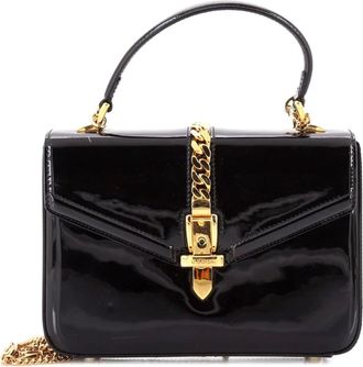 Gucci Borsa a tracolla Sylvie 1969 mini con manico e finitura lucida - Nero