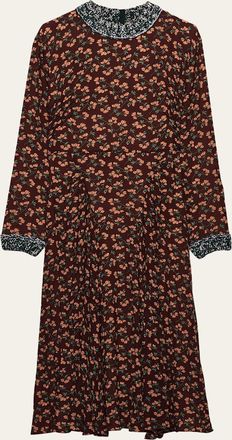 Prada Floral-Print Silk Georgette Long-Sleeve Midi Dress
