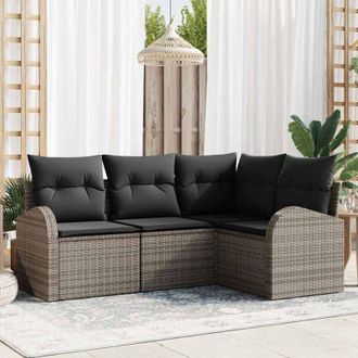 vidaXL Conjunto De Sof&aacute; De Jard&iacute;n Con Coj&iacute;n 4 Pcs Gris Polirat&aacute;n Vidaxl