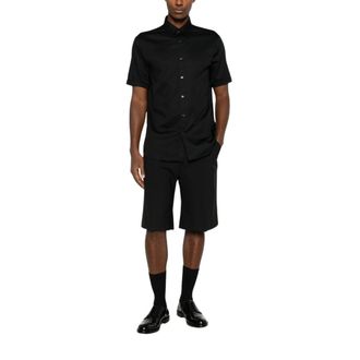 Emporio Armani Overhemden, Heren, Zwart, M, Katoen, Heren Overhemd met Korte Mouwen